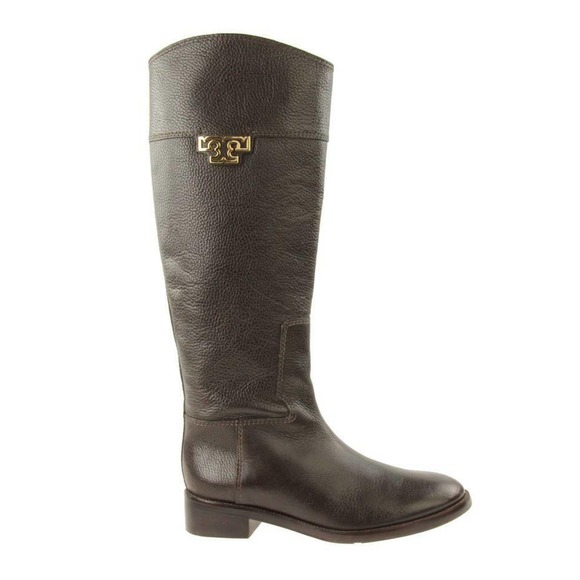 NEW TORY BURCH JOANNA COCONUT BROWN LEATHER GOLD REVA ZIP RIDING BOOTS 10 BRAZIL